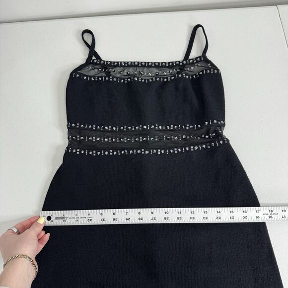 St. John Evening Womens Dress 6 Black Santana Knit Embellished Sheer Mesh Party - Picture 8 of 14